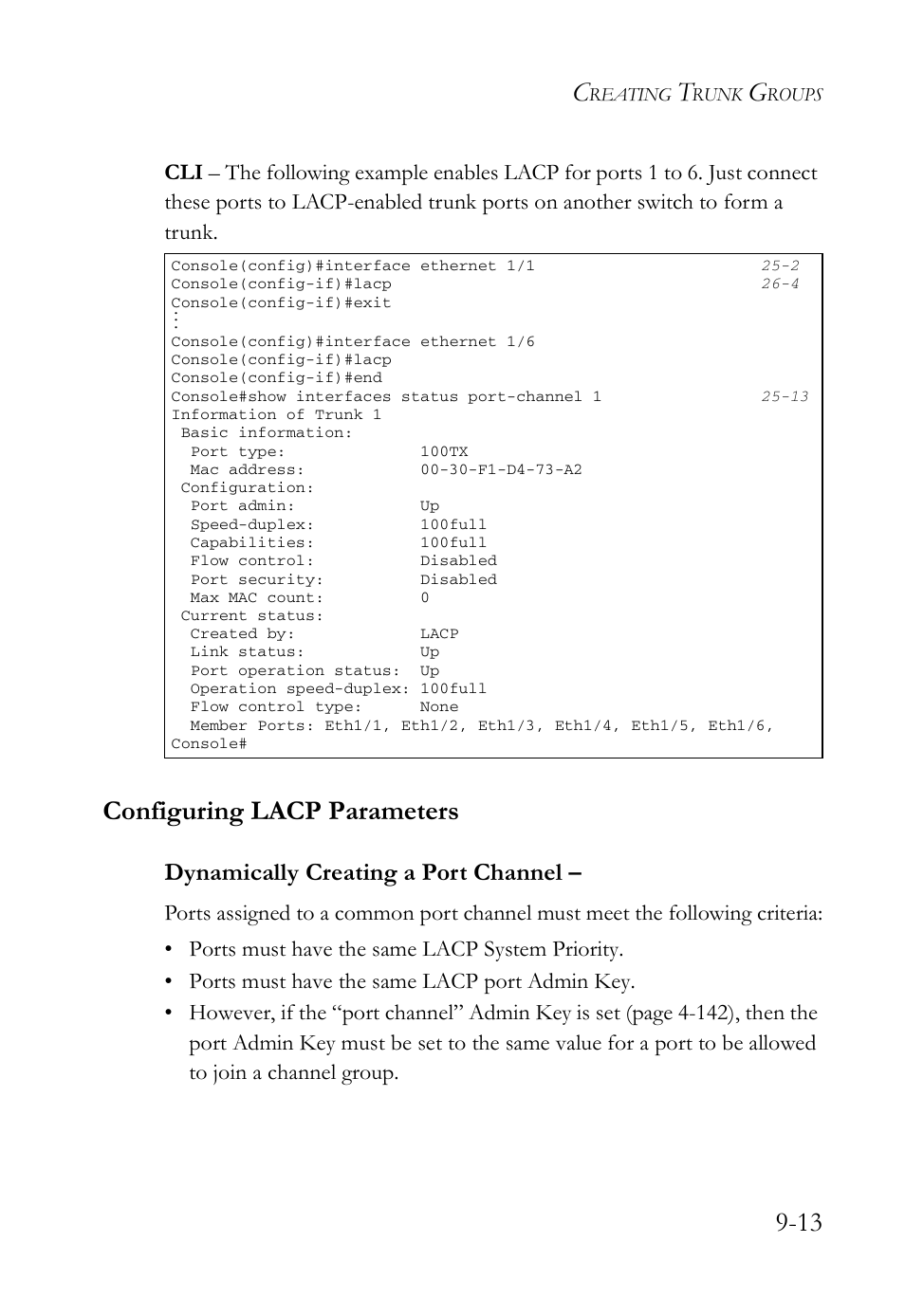 Configuring lacp parameters, Configuring lacp parameters -13, Dynamically creating a port channel | SMC Networks TigerAccess SMC7816M User Manual | Page 229 / 962