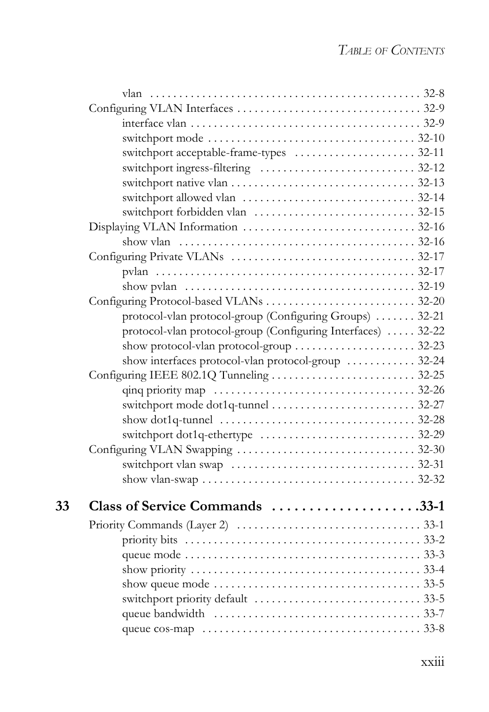 Xxiii, 33 class of service commands -1 | SMC Networks TigerAccess SMC7816M User Manual | Page 23 / 962