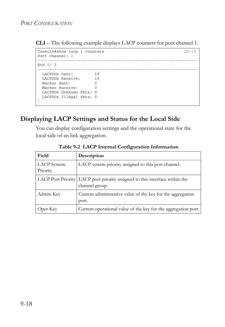 Table 9-2, Lacp internal configuration information -18 | SMC Networks TigerAccess SMC7816M User Manual | Page 234 / 962