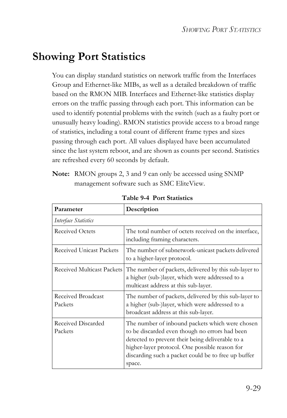 Showing port statistics, Showing port statistics -29, Table 9-4 | Port statistics -29 | SMC Networks TigerAccess SMC7816M User Manual | Page 245 / 962