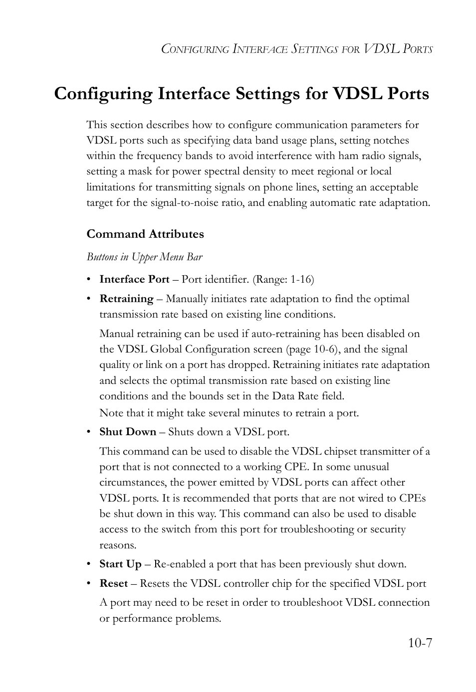 Configuring interface settings for vdsl ports, Configuring interface settings for vdsl ports -7 | SMC Networks TigerAccess SMC7816M User Manual | Page 259 / 962