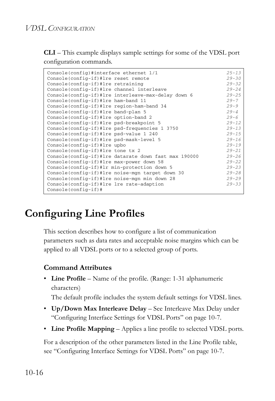 Configuring line profiles, Configuring line profiles -16, Vdsl c | Command attributes | SMC Networks TigerAccess SMC7816M User Manual | Page 268 / 962