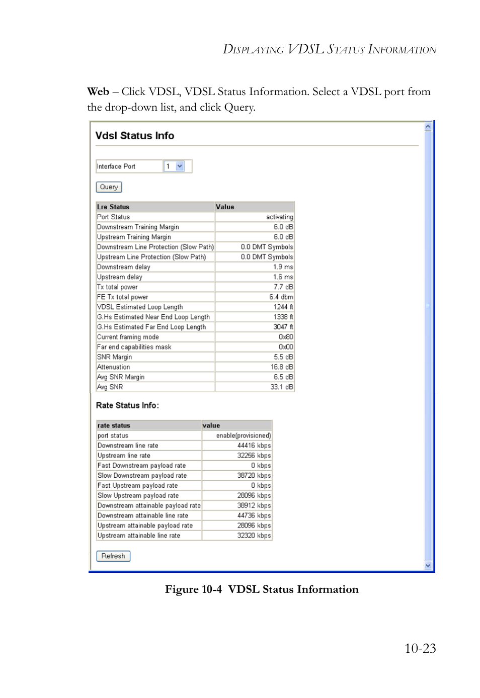 Figure 10-4 vdsl status information -23, Vdsl s | SMC Networks TigerAccess SMC7816M User Manual | Page 275 / 962