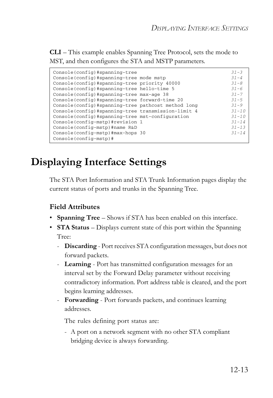 Displaying interface settings, Displaying interface settings -13, Field attributes | SMC Networks TigerAccess SMC7816M User Manual | Page 313 / 962