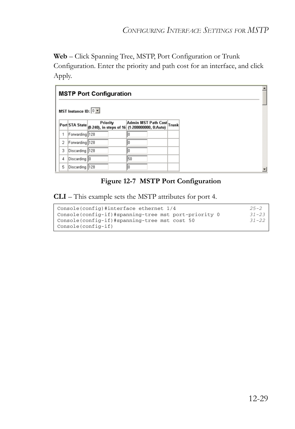 Figure 12-7 mstp port configuration -29, Mstp 12-29 | SMC Networks TigerAccess SMC7816M User Manual | Page 329 / 962