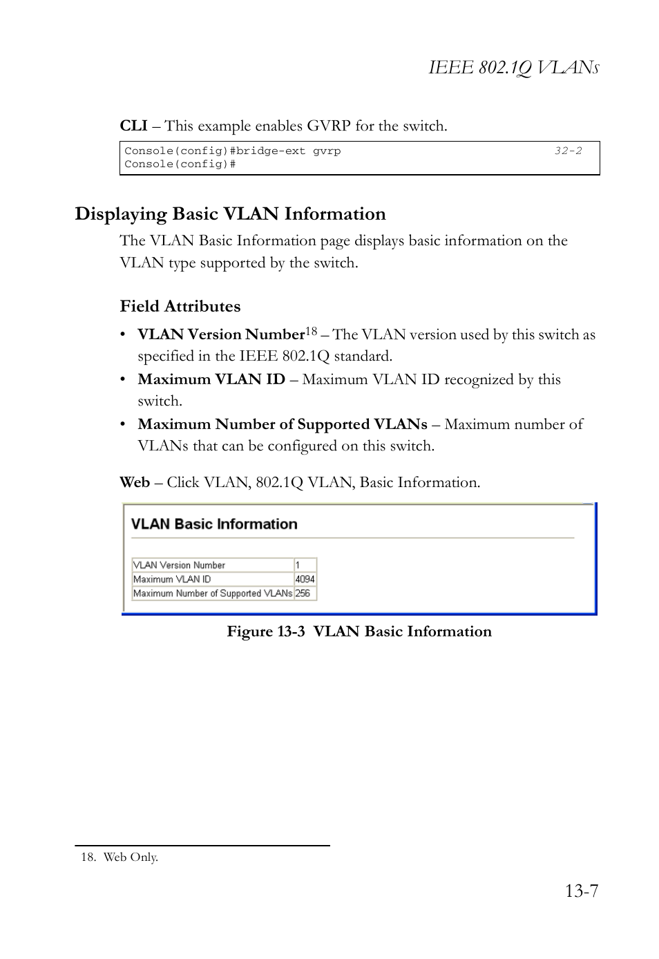 Displaying basic vlan information, Displaying basic vlan information -7, Figure 13-3 vlan basic information -7 | Ieee 802.1q vlan, Field attributes | SMC Networks TigerAccess SMC7816M User Manual | Page 337 / 962