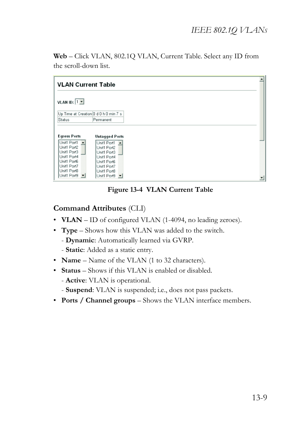 Figure 13-4 vlan current table -9, Ieee 802.1q vlan | SMC Networks TigerAccess SMC7816M User Manual | Page 339 / 962
