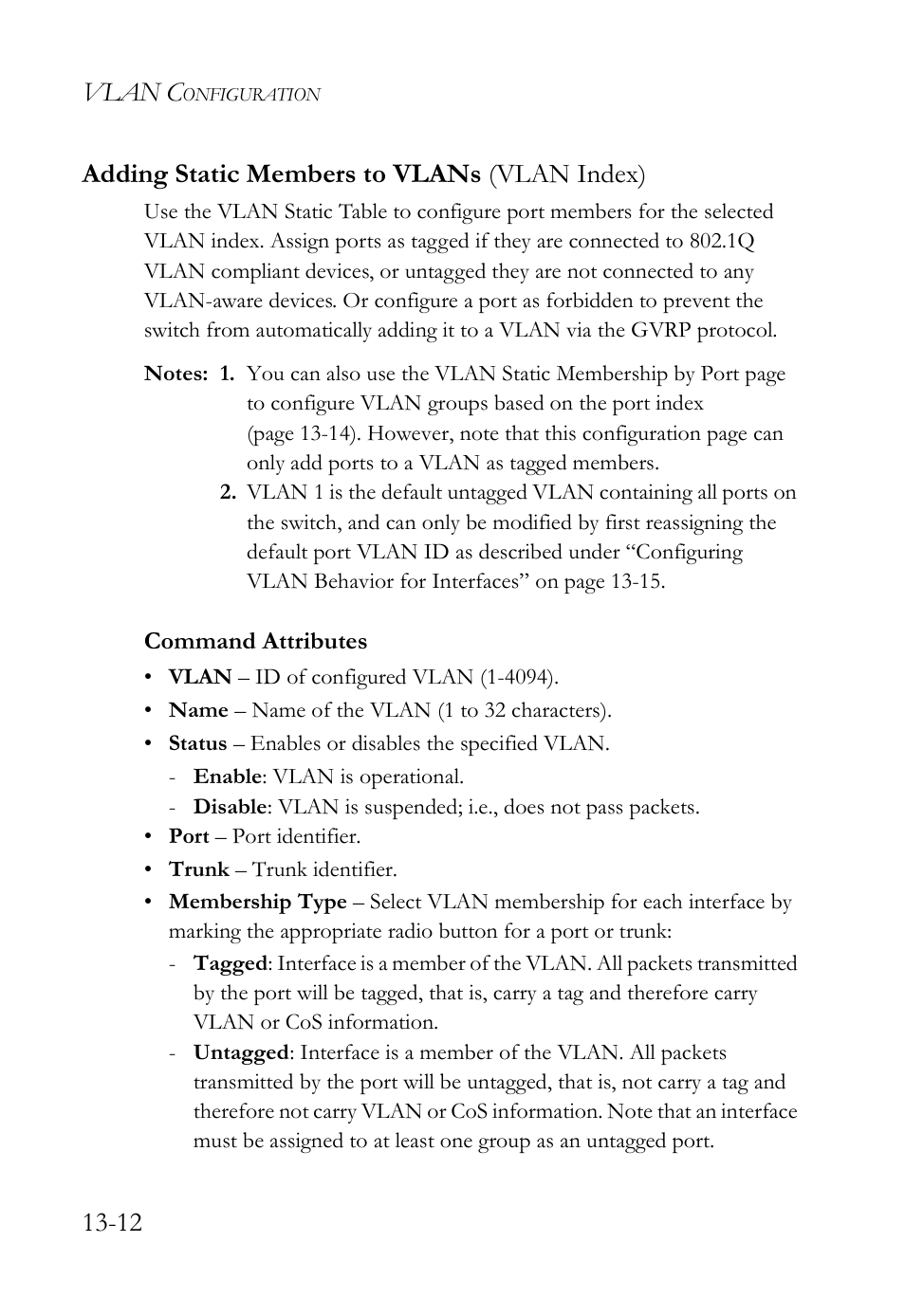 Adding static members to vlans (vlan index), Adding static members to vlans (vlan index) -12, Vlan c | 12 adding static members to vlans (vlan index) | SMC Networks TigerAccess SMC7816M User Manual | Page 342 / 962