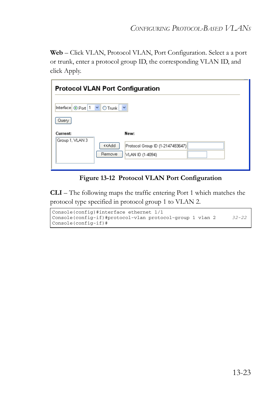 Figure 13-12 protocol vlan port configuration -23, Vlan | SMC Networks TigerAccess SMC7816M User Manual | Page 353 / 962