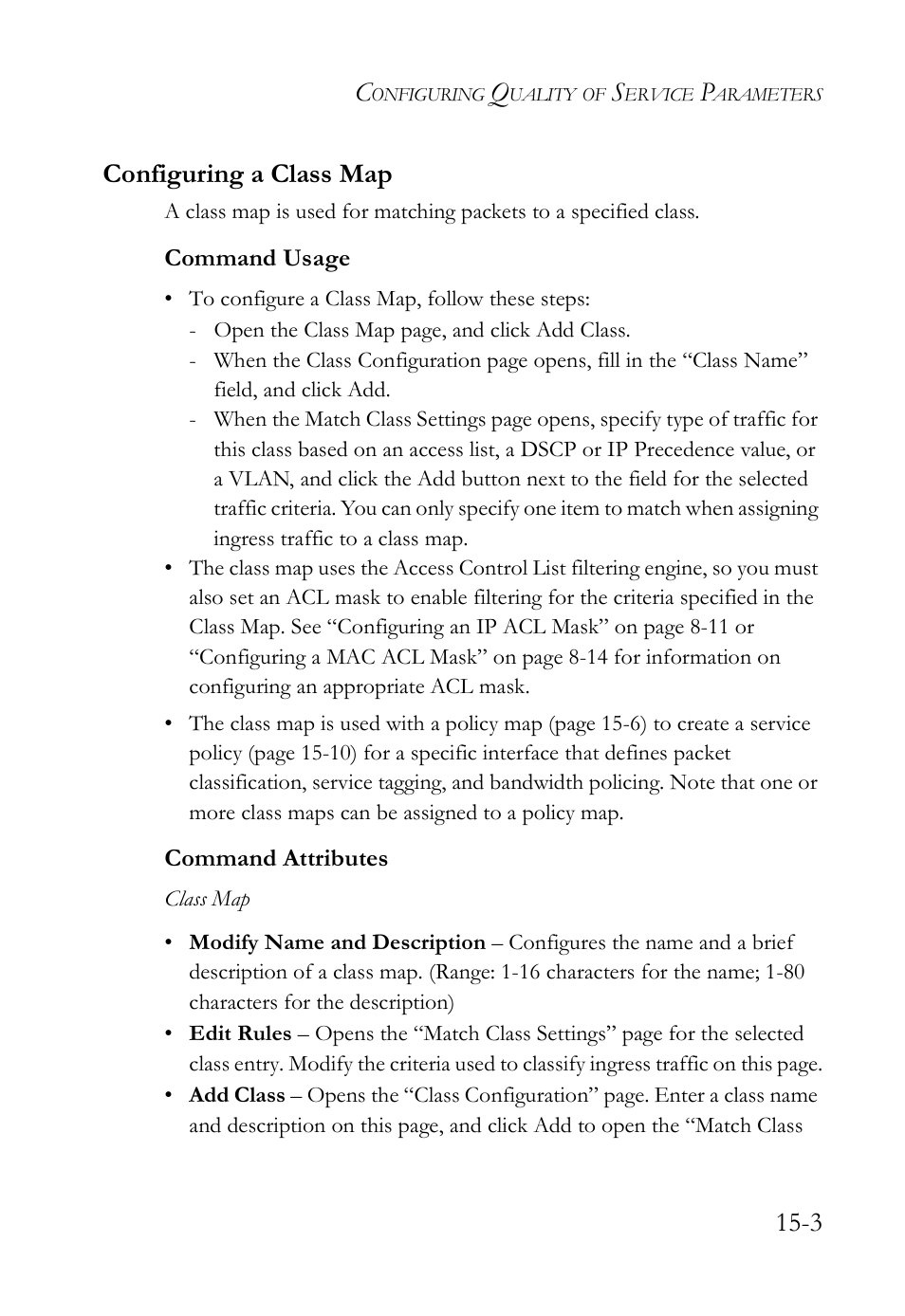 Configuring a class map, Configuring a class map -3, 3 configuring a class map | SMC Networks TigerAccess SMC7816M User Manual | Page 387 / 962