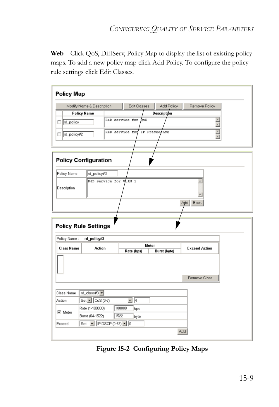 Figure 15-2 configuring policy maps -9 | SMC Networks TigerAccess SMC7816M User Manual | Page 393 / 962