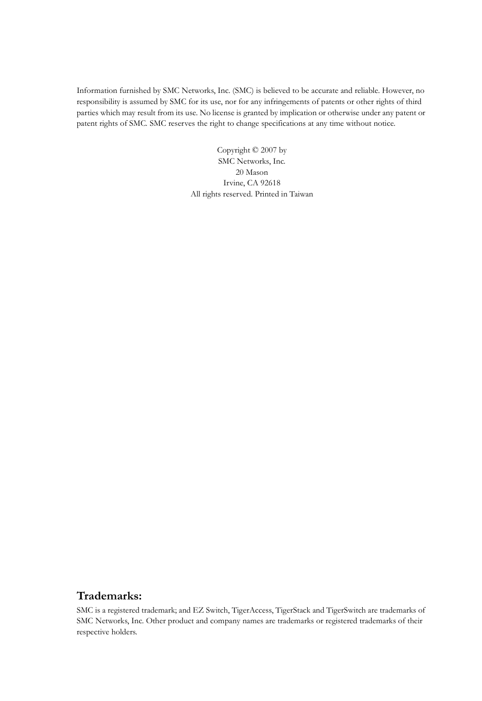 Trademarks | SMC Networks TigerAccess SMC7816M User Manual | Page 4 / 962