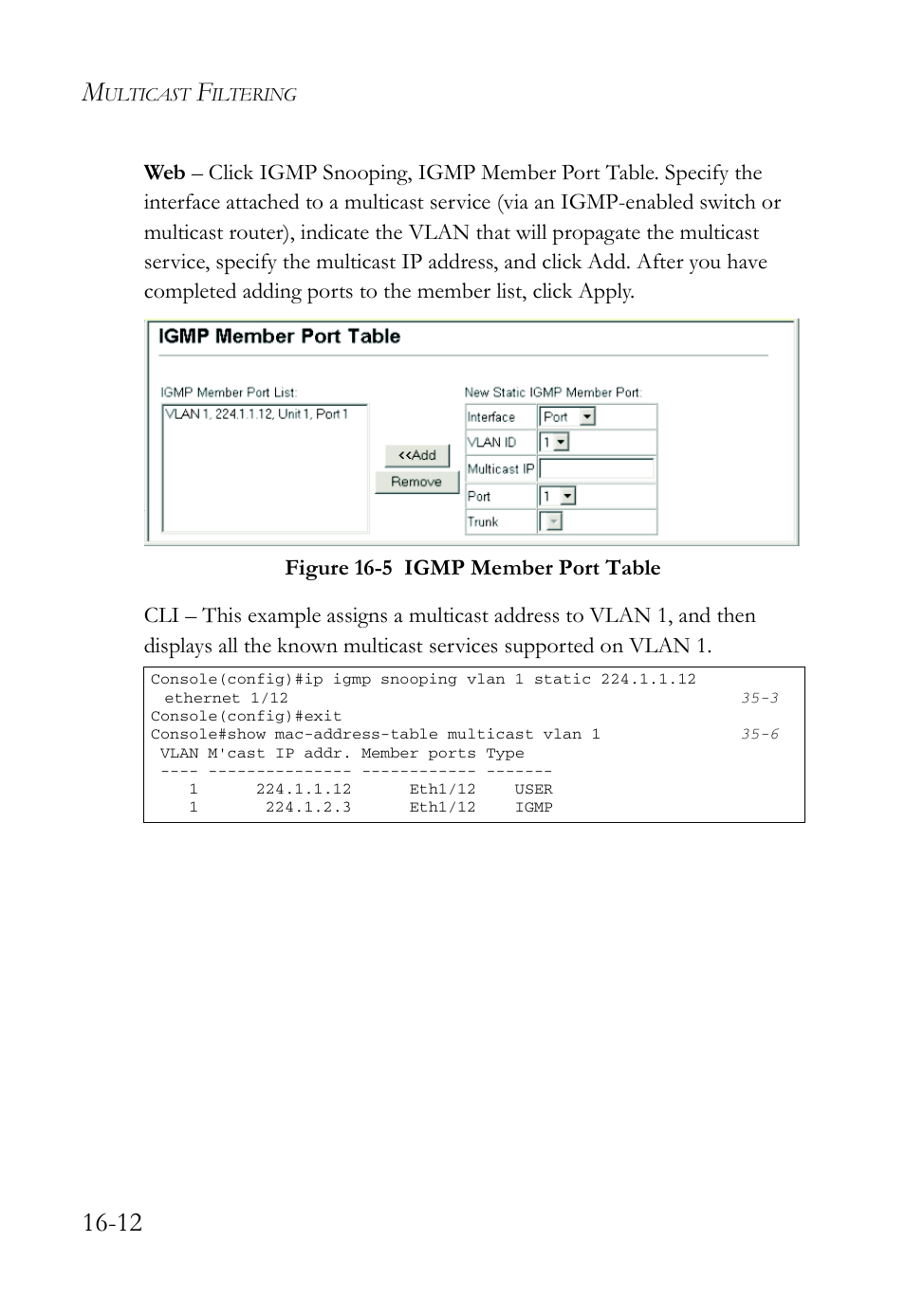 Figure 16-5 igmp member port table -12 | SMC Networks TigerAccess SMC7816M User Manual | Page 408 / 962