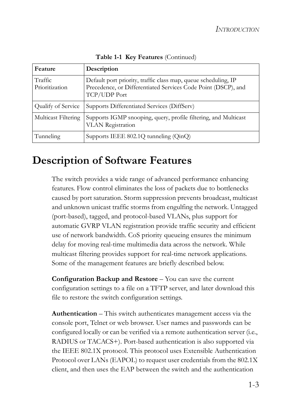 Description of software features, Description of software features -3 | SMC Networks TigerAccess SMC7816M User Manual | Page 41 / 962