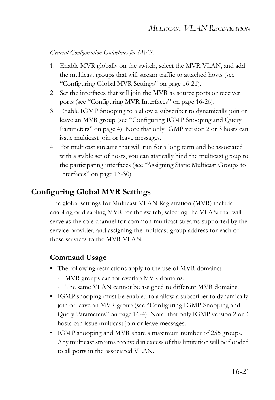 Configuring global mvr settings, Configuring global mvr settings -21, Vlan r | SMC Networks TigerAccess SMC7816M User Manual | Page 417 / 962