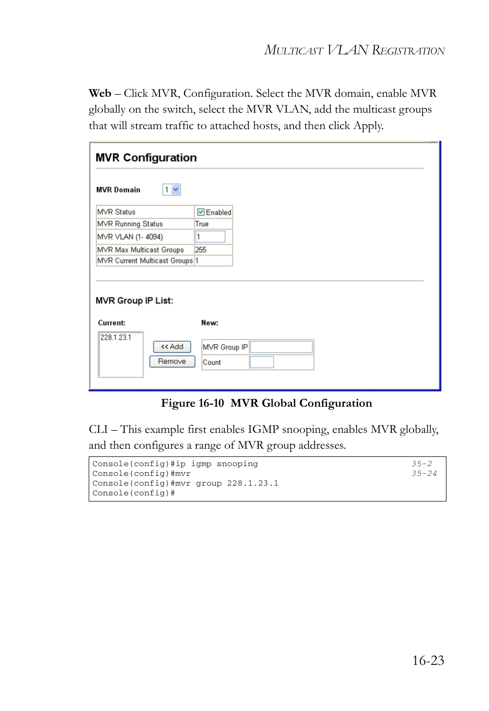 Figure 16-10 mvr global configuration -23, Vlan r | SMC Networks TigerAccess SMC7816M User Manual | Page 419 / 962