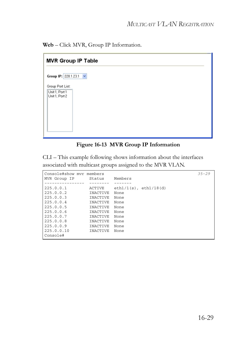 Figure 16-13 mvr group ip information -29, Vlan r | SMC Networks TigerAccess SMC7816M User Manual | Page 425 / 962