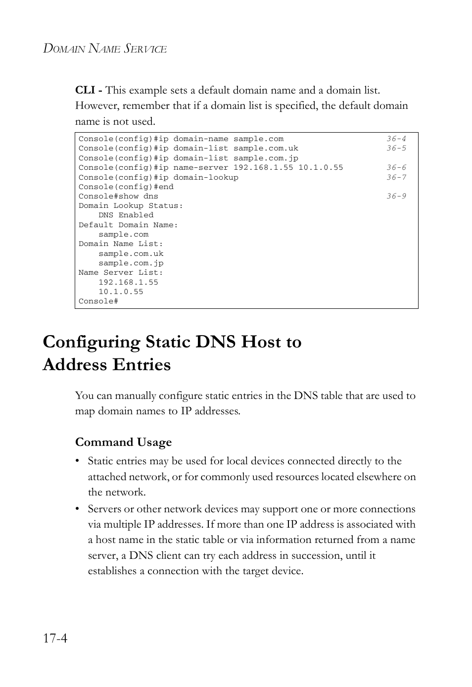 Configuring static dns host to address entries, Configuring static dns host to address entries -4, Command usage | SMC Networks TigerAccess SMC7816M User Manual | Page 432 / 962