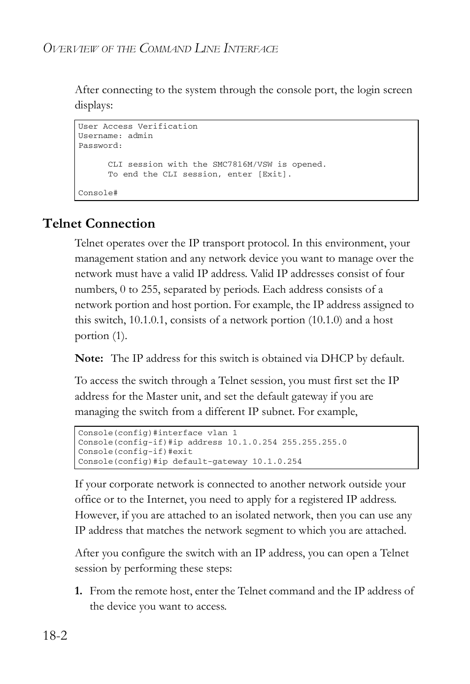 Telnet connection, Telnet connection -2 | SMC Networks TigerAccess SMC7816M User Manual | Page 440 / 962