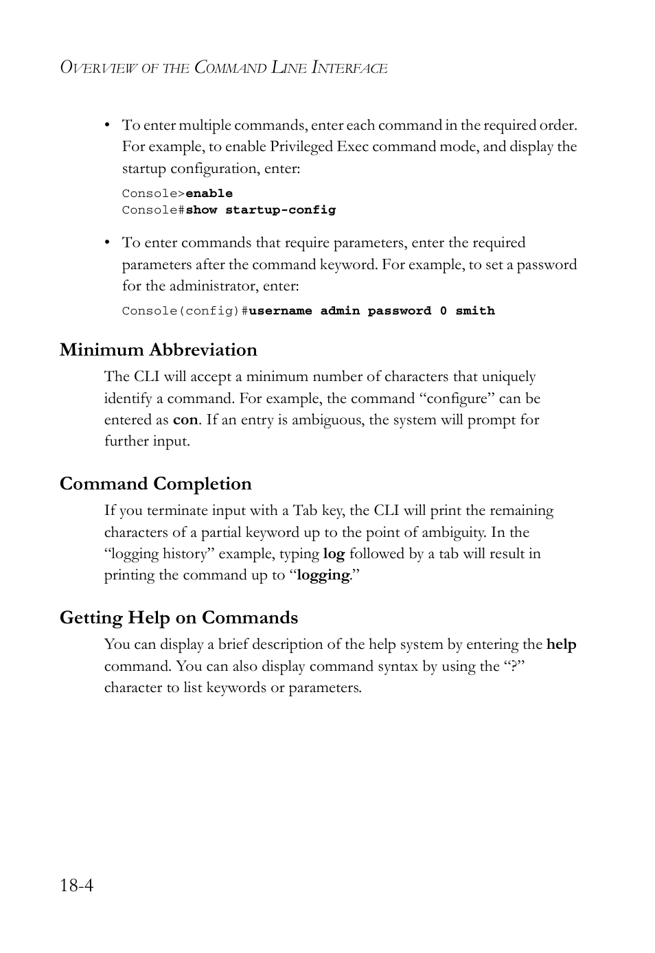 Minimum abbreviation, Command completion, Getting help on commands | SMC Networks TigerAccess SMC7816M User Manual | Page 442 / 962