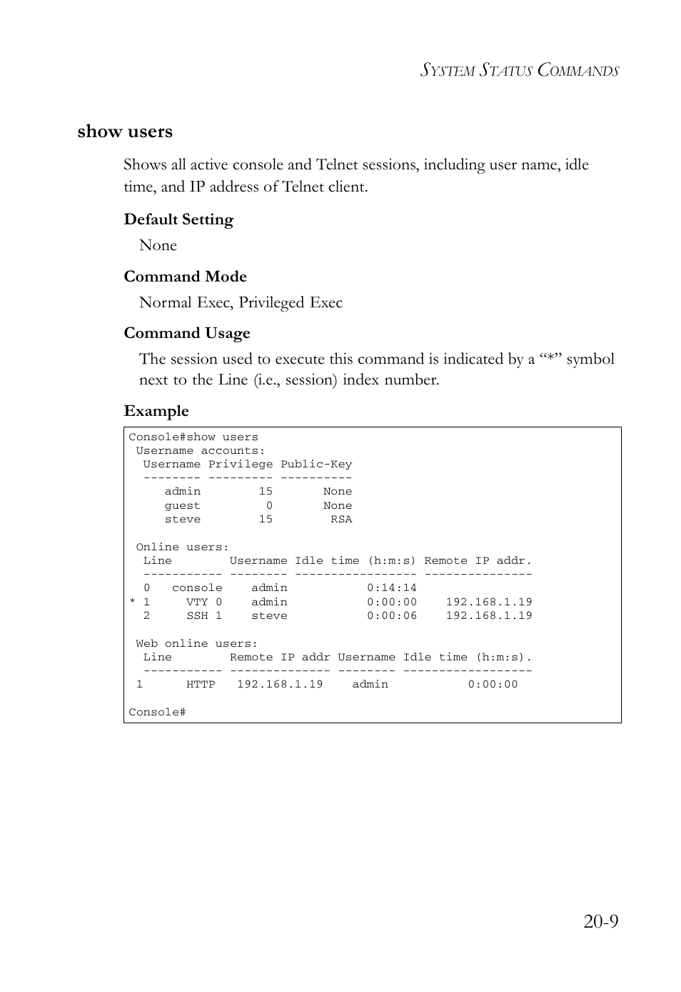 Show users, Show users -9, 9 show users | SMC Networks TigerAccess SMC7816M User Manual | Page 469 / 962