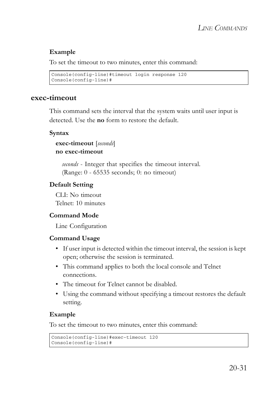 Exec-timeout, Exec-timeout -31 | SMC Networks TigerAccess SMC7816M User Manual | Page 491 / 962