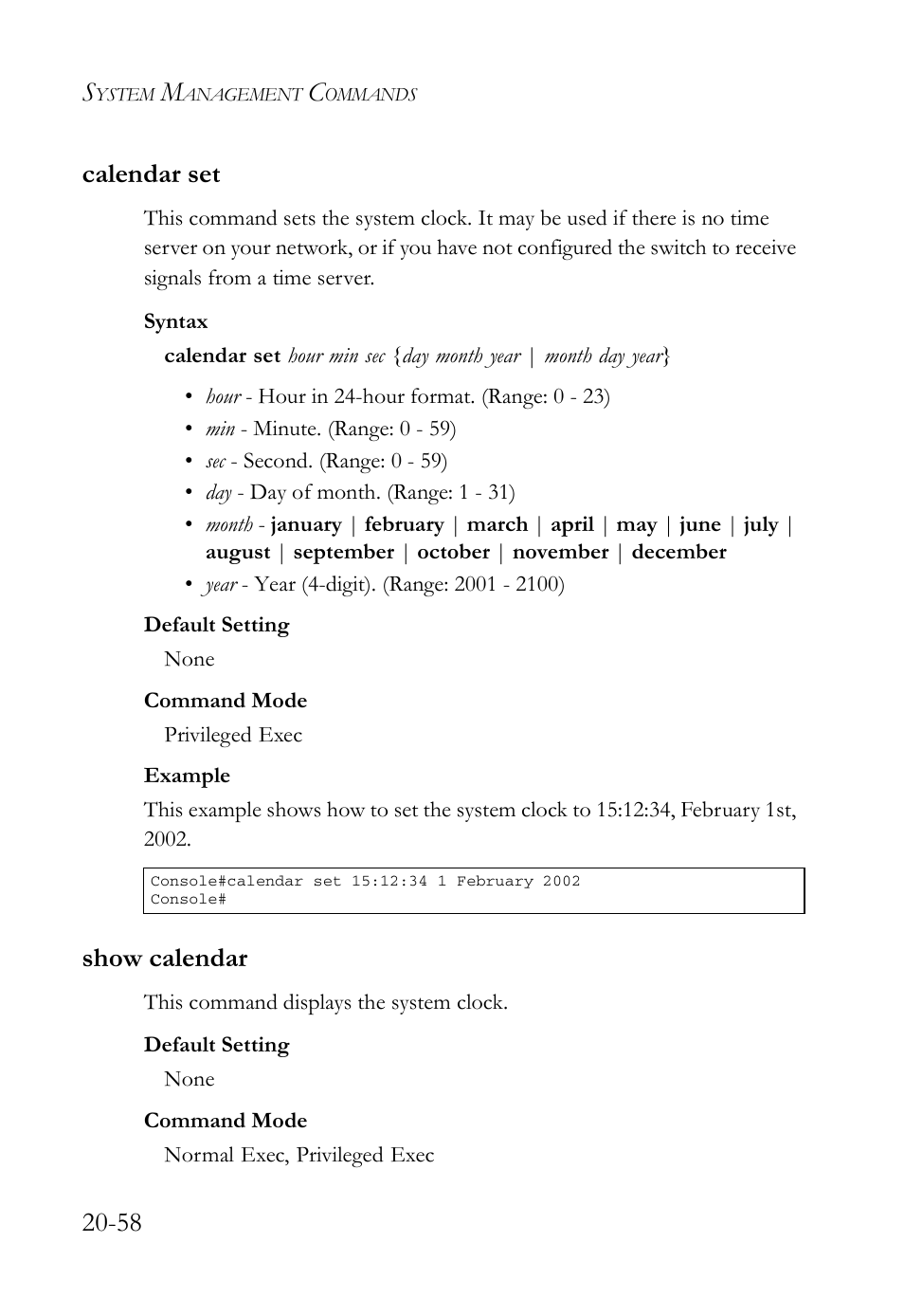 Calendar set, Show calendar, Calendar set -58 show calendar -58 | 58 calendar set | SMC Networks TigerAccess SMC7816M User Manual | Page 518 / 962