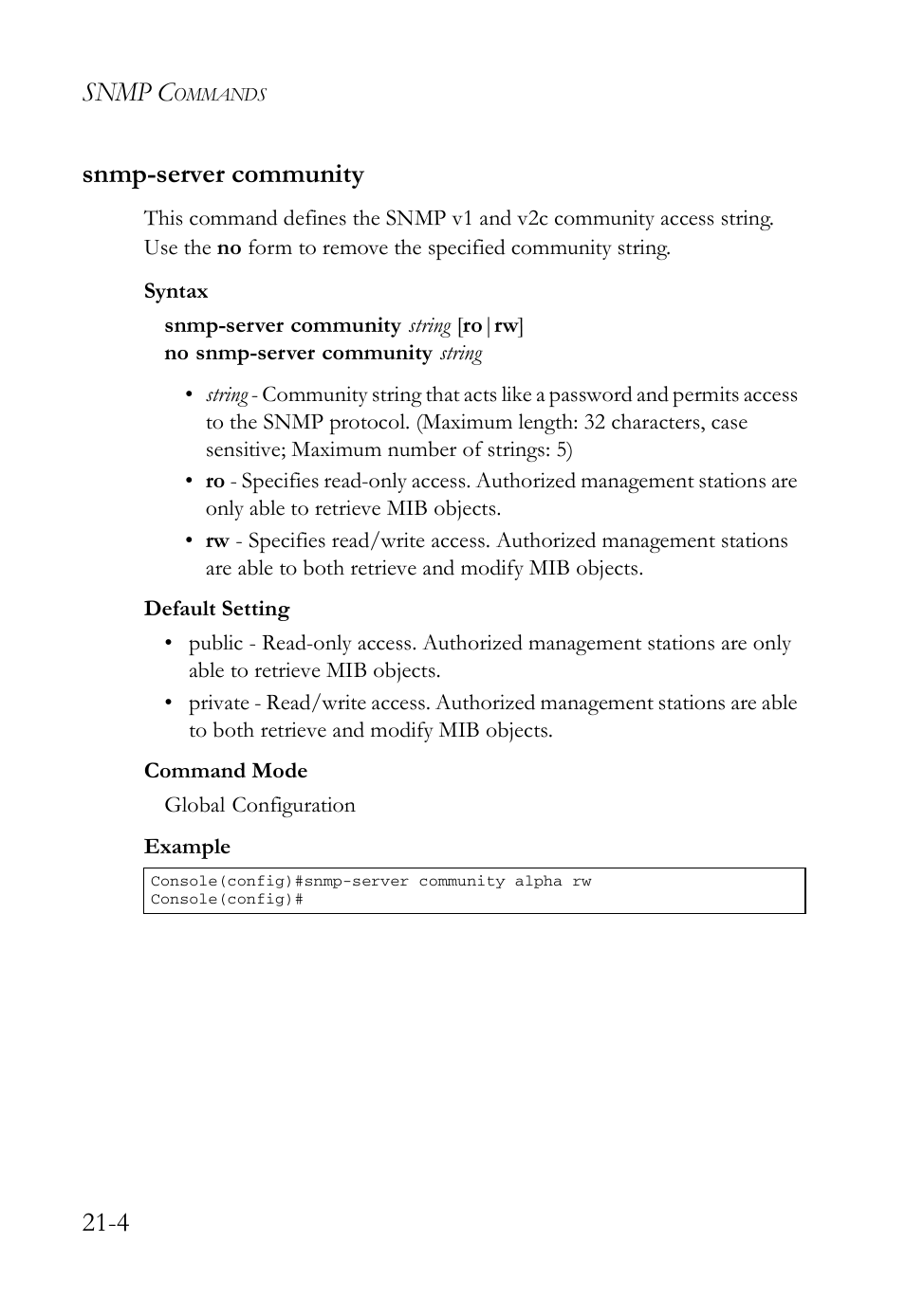 Snmp-server community, Snmp-server community -4, Snmp c | 4 snmp-server community | SMC Networks TigerAccess SMC7816M User Manual | Page 524 / 962