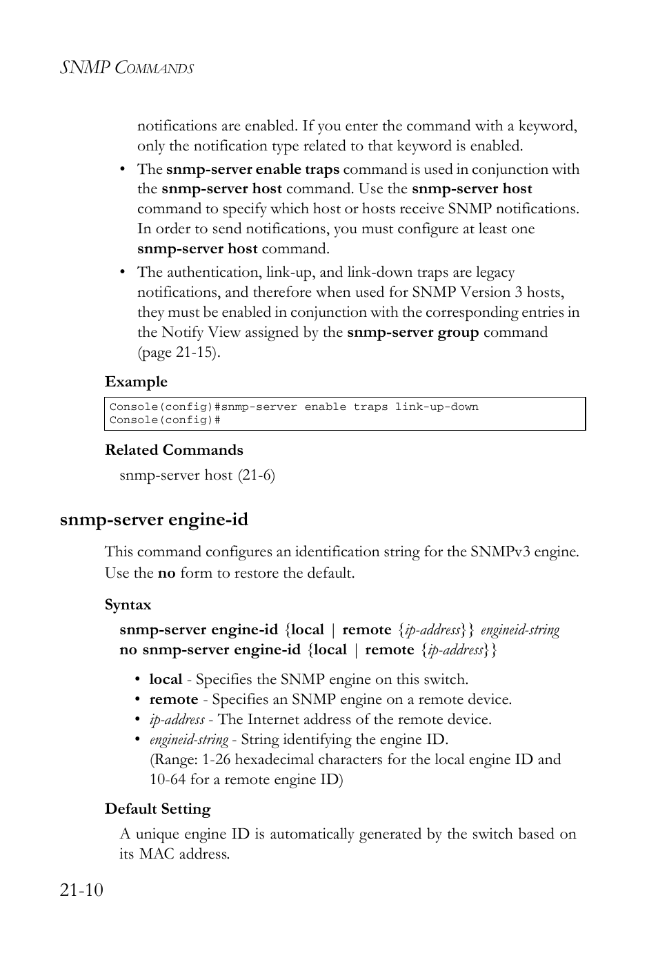 Snmp-server engine-id, Snmp-server engine-id -10, Snmp c | SMC Networks TigerAccess SMC7816M User Manual | Page 530 / 962