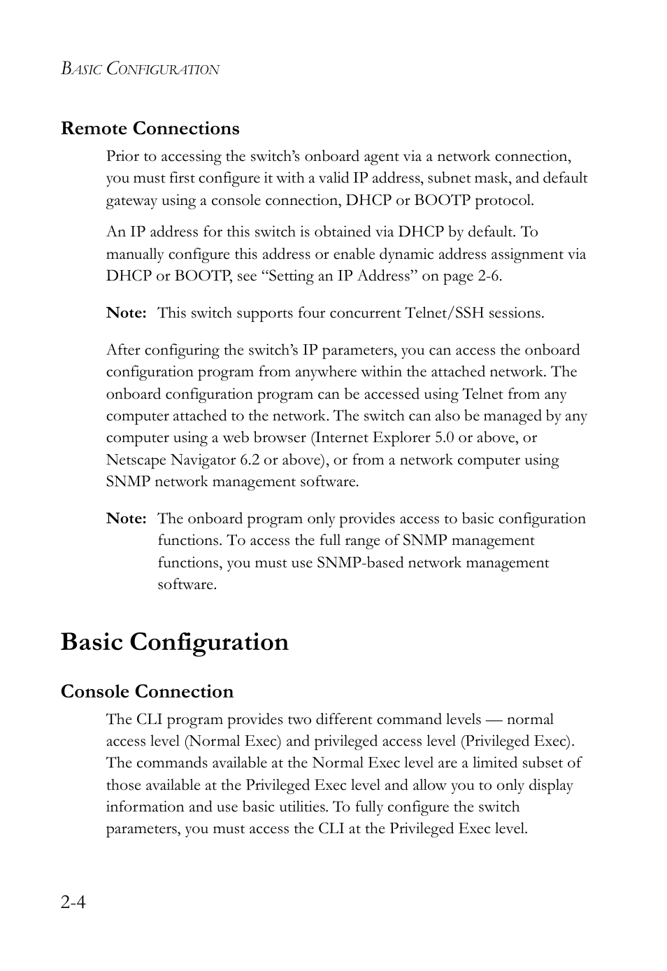 Remote connections, Basic configuration, Console connection | Remote connections -4, Basic configuration -4, Console connection -4 | SMC Networks TigerAccess SMC7816M User Manual | Page 54 / 962