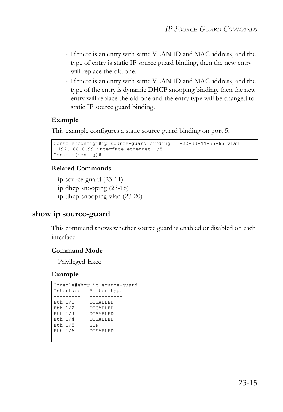 Show ip source-guard, Show ip source-guard -15, Ip s | SMC Networks TigerAccess SMC7816M User Manual | Page 603 / 962