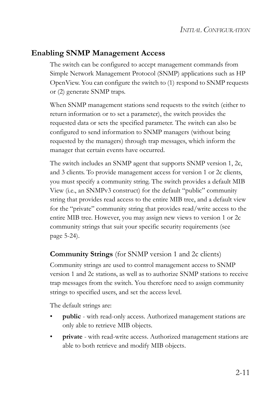 Enabling snmp management access, Enabling snmp management access -11, 11 enabling snmp management access | SMC Networks TigerAccess SMC7816M User Manual | Page 61 / 962