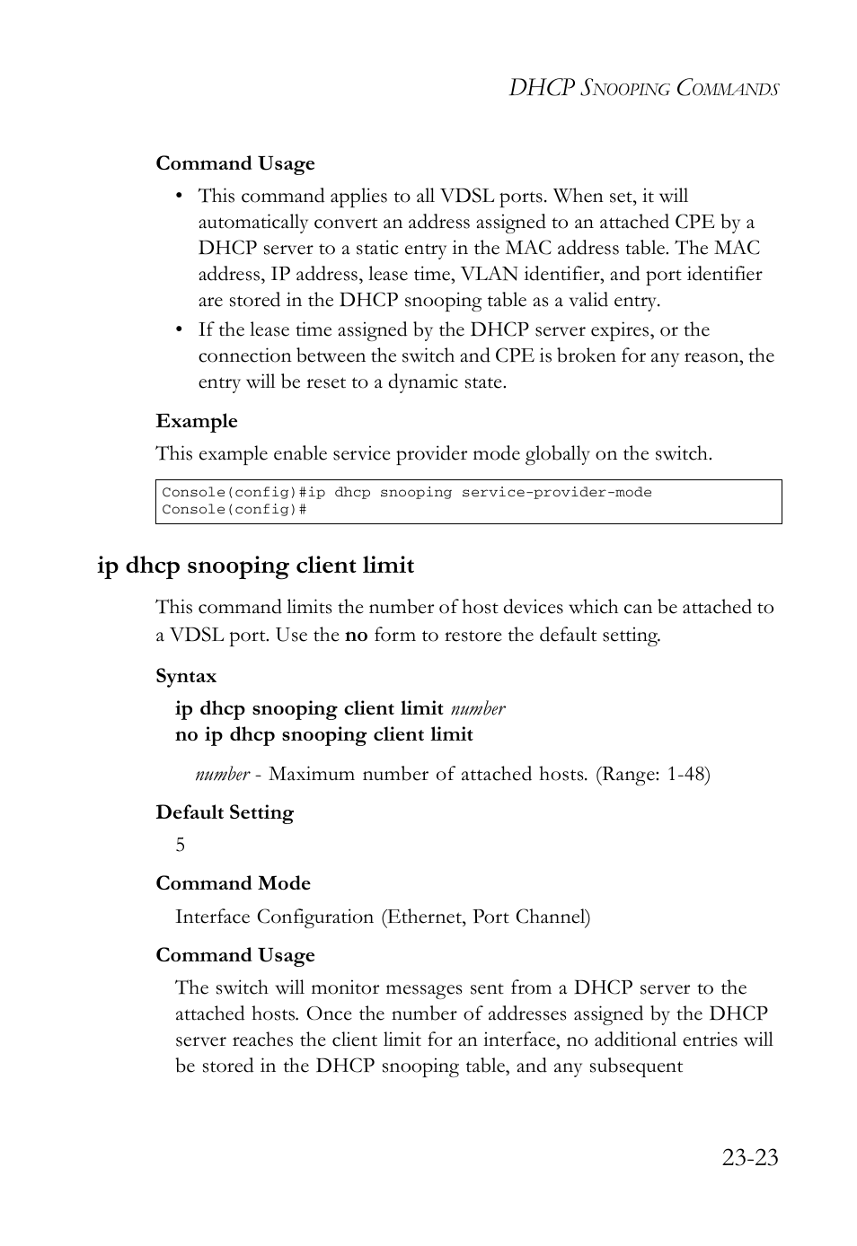 Ip dhcp snooping client limit, Ip dhcp snooping client limit -23, Dhcp s | SMC Networks TigerAccess SMC7816M User Manual | Page 611 / 962