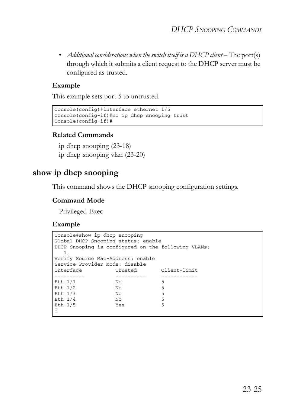 Show ip dhcp snooping, Show ip dhcp snooping -25, Dhcp s | SMC Networks TigerAccess SMC7816M User Manual | Page 613 / 962
