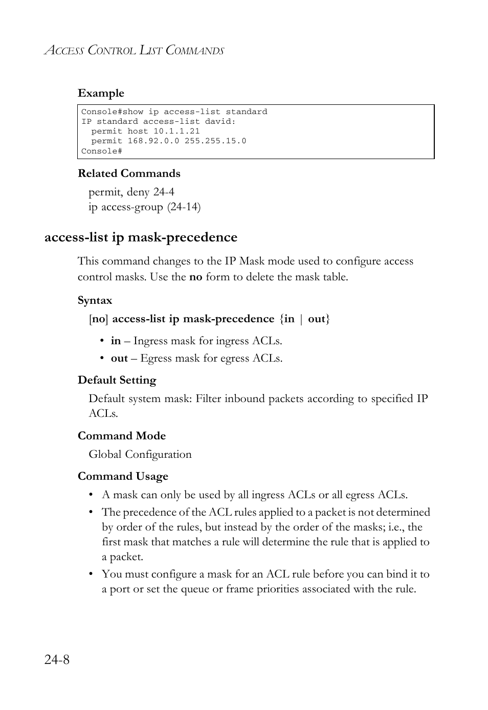 Access-list ip mask-precedence, Access-list ip mask-precedence -8 | SMC Networks TigerAccess SMC7816M User Manual | Page 622 / 962