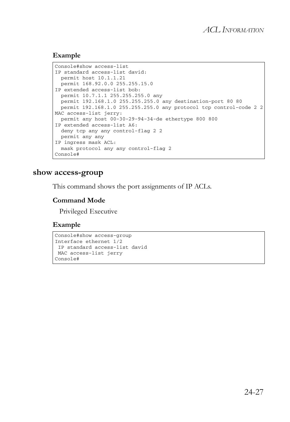 Show access-group, Show access-group -27, Acl i | SMC Networks TigerAccess SMC7816M User Manual | Page 641 / 962