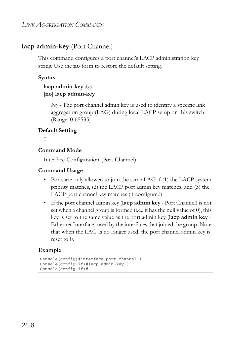 Lacp admin-key (port channel), Lacp admin-key (port channel) -8, 8 lacp admin-key (port channel) | SMC Networks TigerAccess SMC7816M User Manual | Page 668 / 962