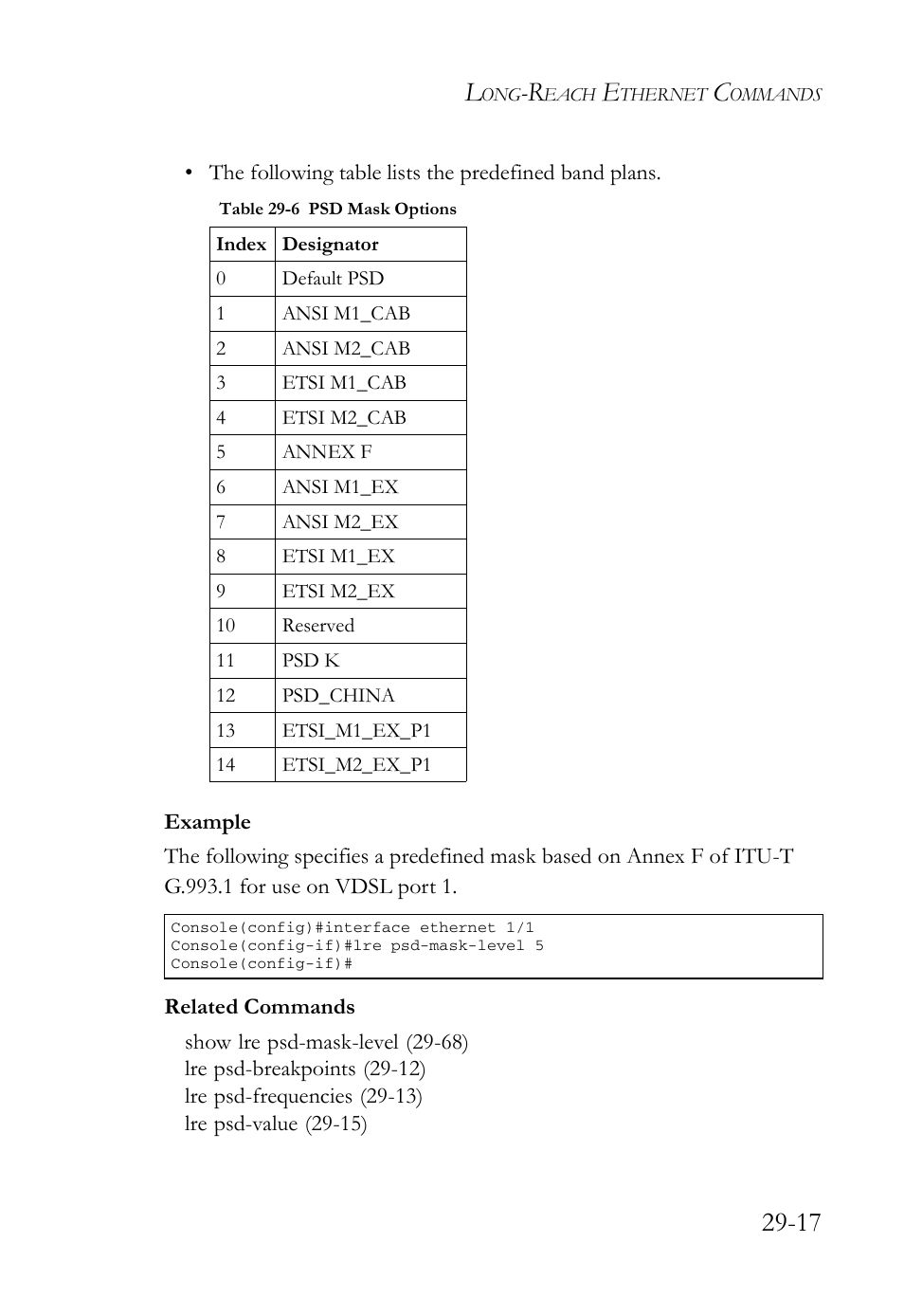 Table 29-6 psd mask options -17 | SMC Networks TigerAccess SMC7816M User Manual | Page 699 / 962