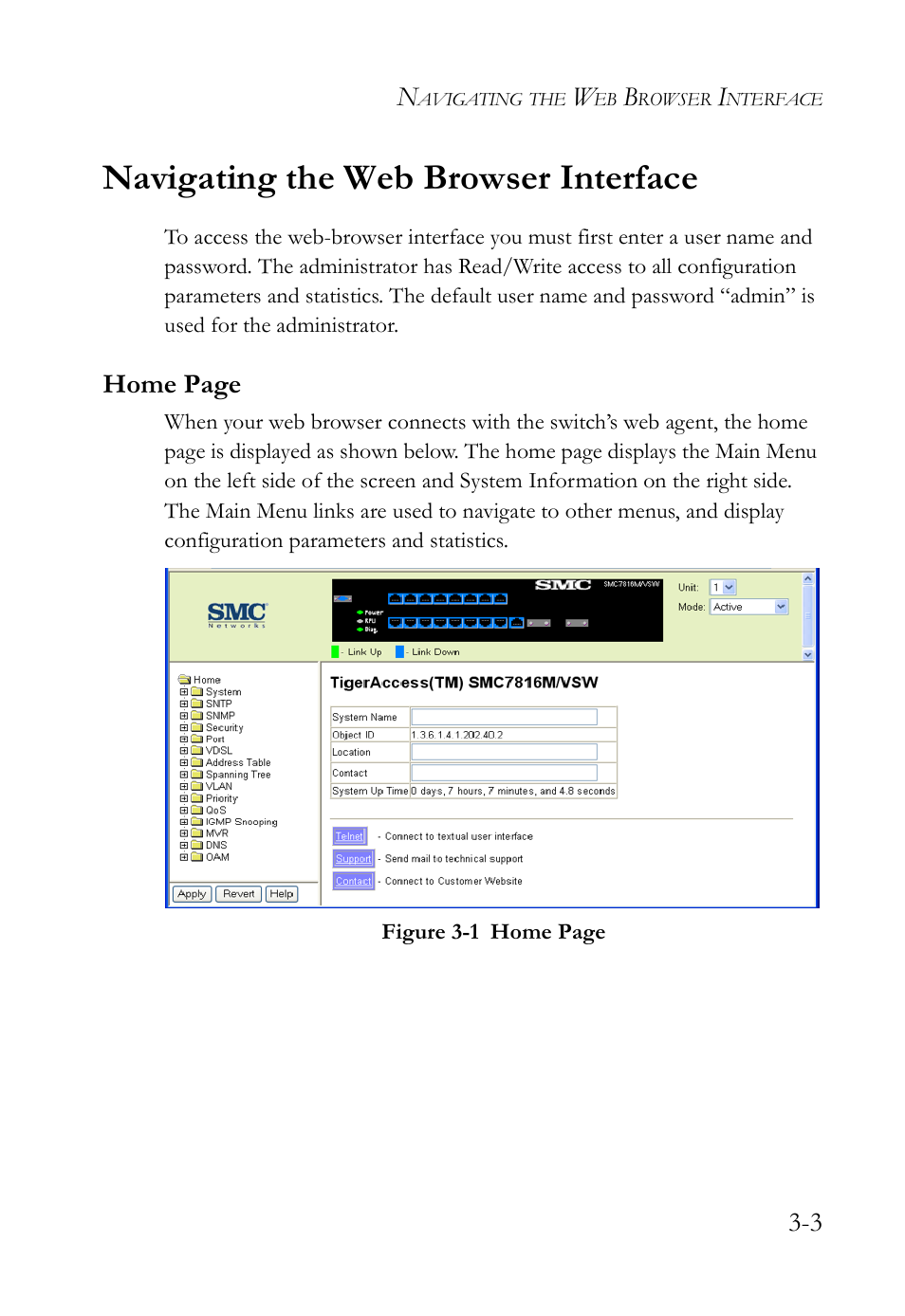 Navigating the web browser interface, Navigating the web browser interface -3, Figure 3-1 | SMC Networks TigerAccess SMC7816M User Manual | Page 71 / 962