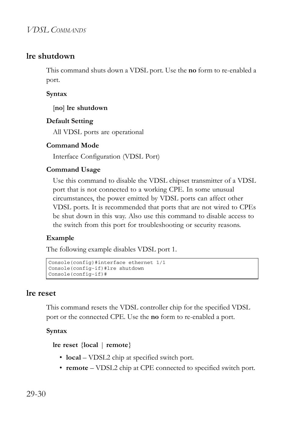 Lre shutdown, Lre reset, Lre shutdown -30 lre reset -30 | Vdsl c, 30 lre shutdown | SMC Networks TigerAccess SMC7816M User Manual | Page 712 / 962