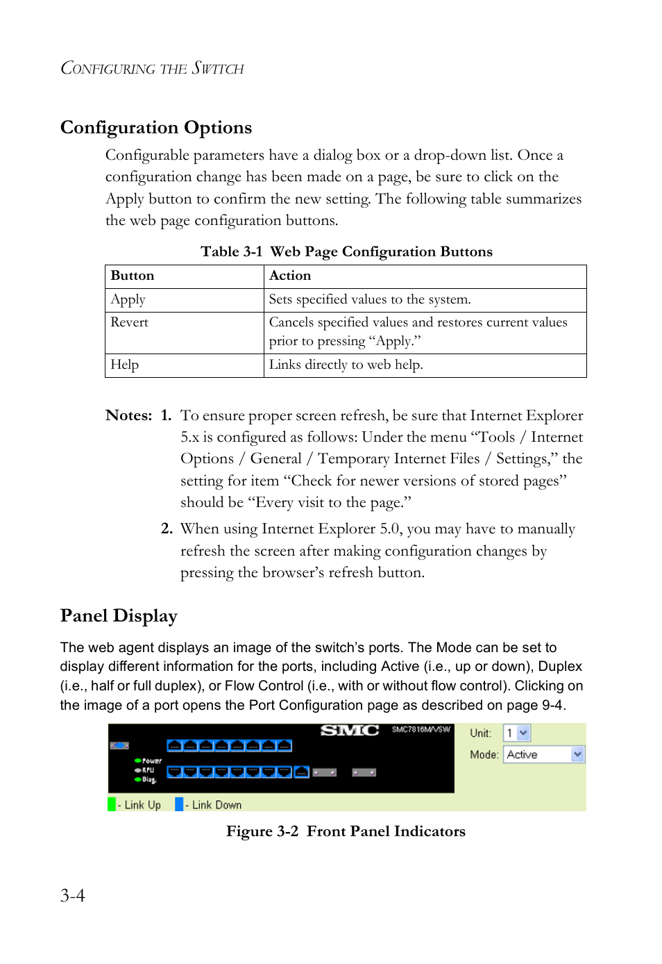 Configuration options, Panel display, Configuration options -4 panel display -4 | Table 3-1, Figure 3-2, Front panel indicators -4, 4 configuration options | SMC Networks TigerAccess SMC7816M User Manual | Page 72 / 962