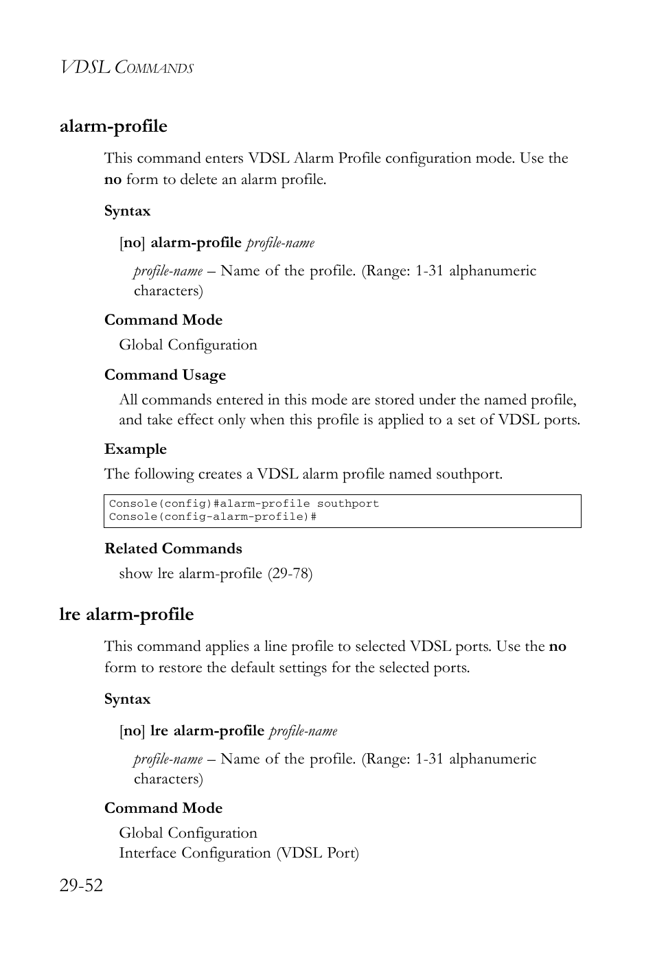 Alarm-profile, Lre alarm-profile, Alarm-profile -52 lre alarm-profile -52 | Vdsl c, 52 alarm-profile | SMC Networks TigerAccess SMC7816M User Manual | Page 734 / 962