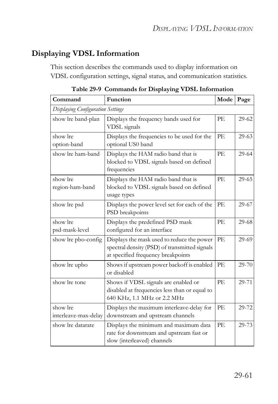 Displaying vdsl information, Displaying vdsl information -61, Vdsl i | 61 displaying vdsl information | SMC Networks TigerAccess SMC7816M User Manual | Page 743 / 962