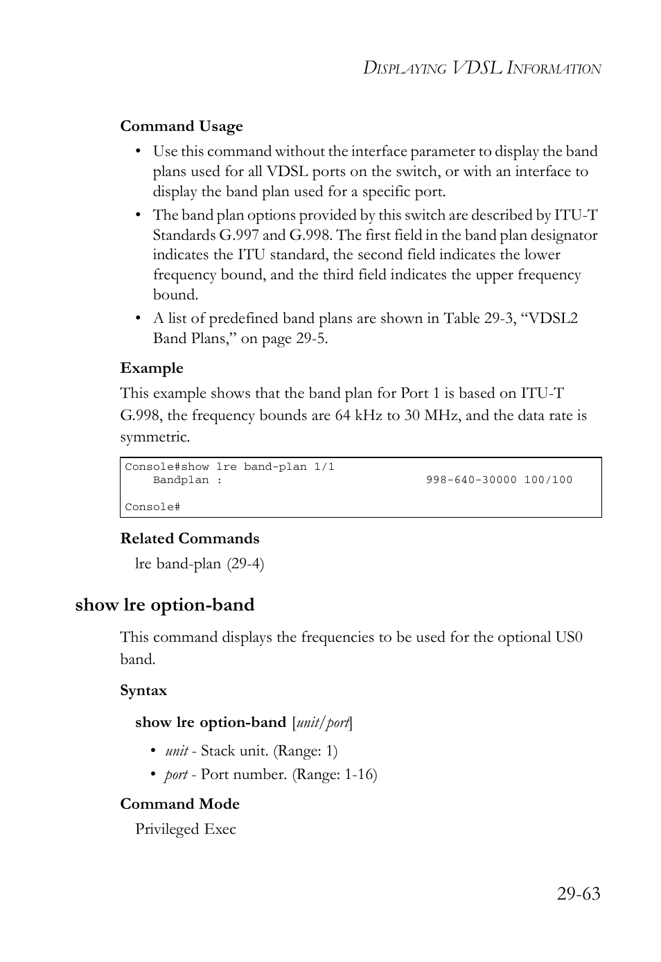 Show lre option-band, Show lre option-band -63, Vdsl i | SMC Networks TigerAccess SMC7816M User Manual | Page 745 / 962