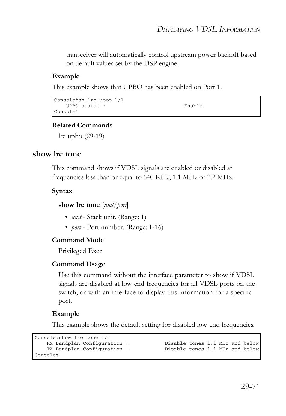 Show lre tone, Show lre tone -71, Vdsl i | SMC Networks TigerAccess SMC7816M User Manual | Page 753 / 962