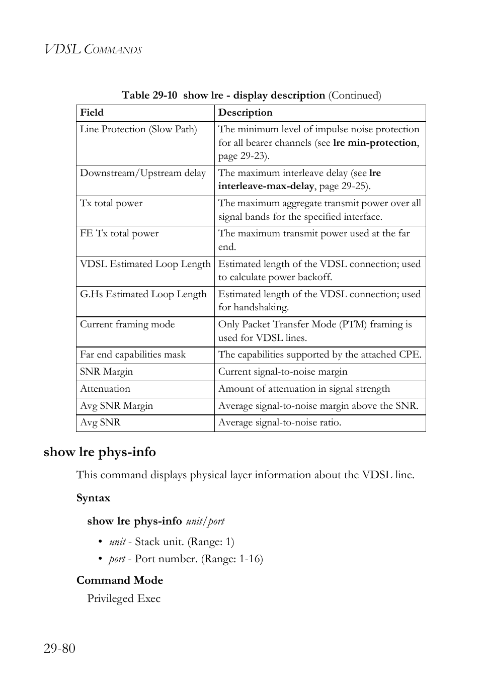Show lre phys-info, Show lre phys-info -80, Vdsl c | 80 show lre phys-info | SMC Networks TigerAccess SMC7816M User Manual | Page 762 / 962