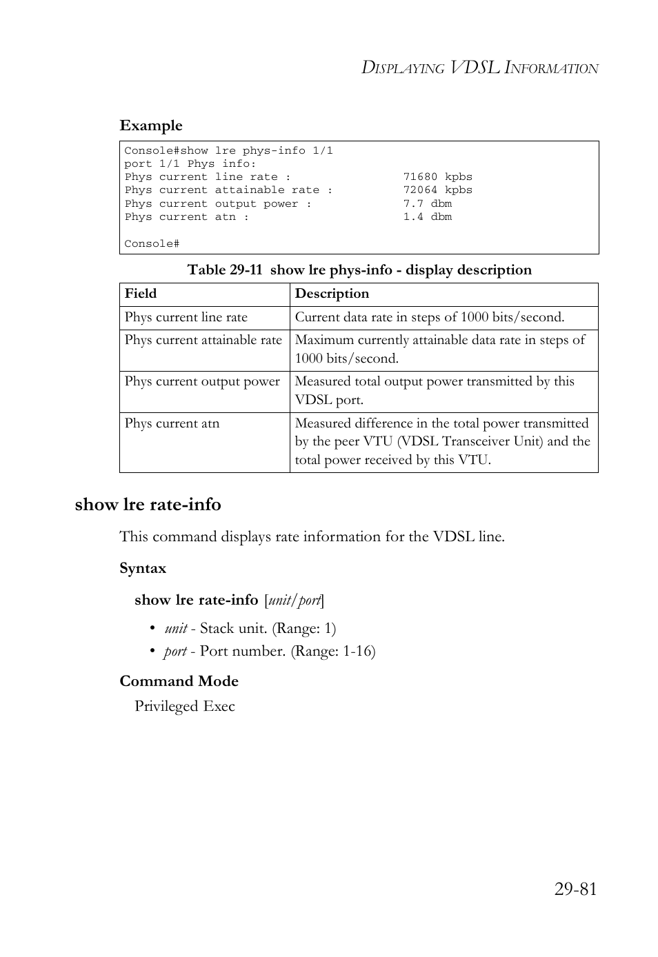 Show lre rate-info, Show lre rate-info -81, Vdsl i | SMC Networks TigerAccess SMC7816M User Manual | Page 763 / 962