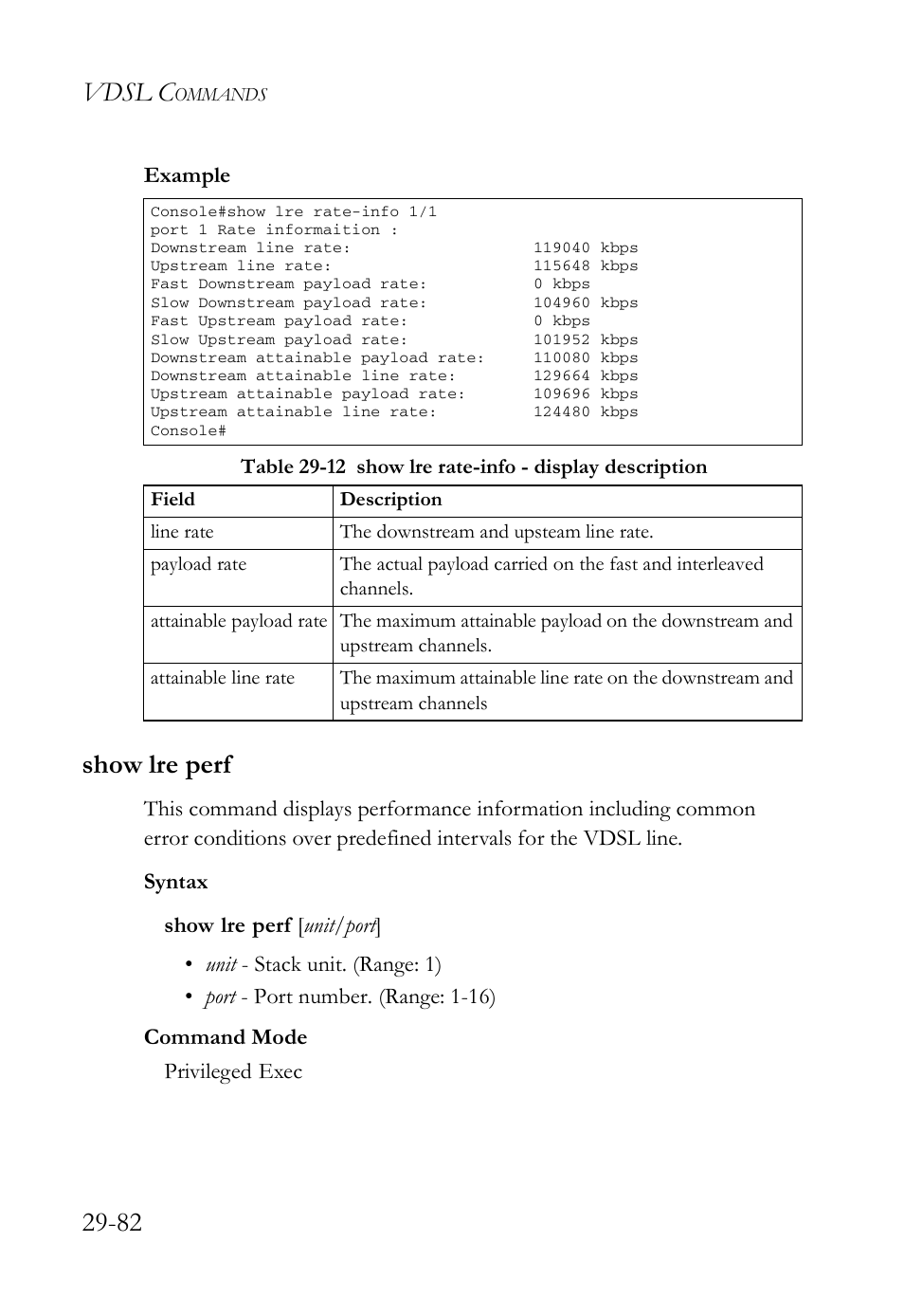 Show lre perf, Show lre perf -82, Vdsl c | SMC Networks TigerAccess SMC7816M User Manual | Page 764 / 962