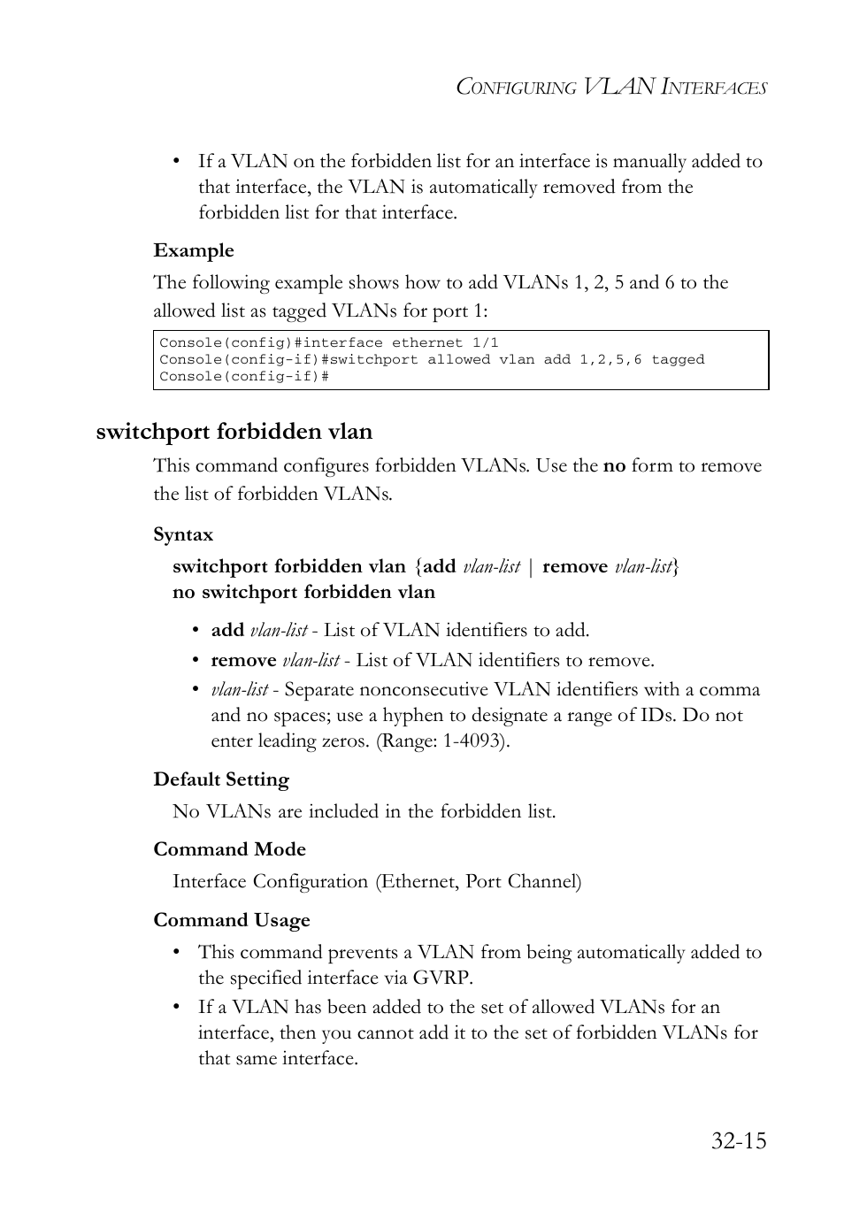 Switchport forbidden vlan, Switchport forbidden vlan -15, Vlan i | SMC Networks TigerAccess SMC7816M User Manual | Page 823 / 962