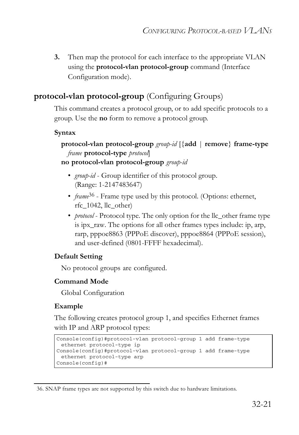 Protocol-vlan protocol-group (configuring groups), Vlan | SMC Networks TigerAccess SMC7816M User Manual | Page 829 / 962